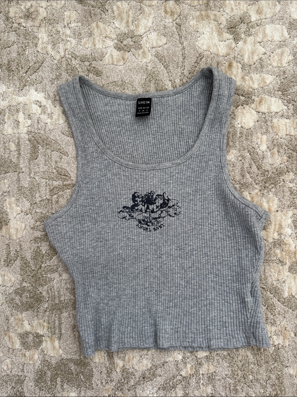 SHEIN Light Gray Ribbed Cherub Crop Tank
